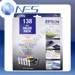 Epson Genuine #138 High Yield (Set of 5x Ink) for WF-3540/WF-840/WF-7520/WF-633
